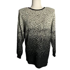 Vintage 80s Lambswool Pullover Knit Sweater L Black Round Neck Shoulder Pads